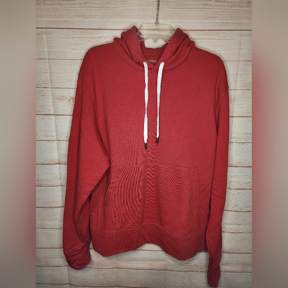Express Red Hoodie with White Drawstrings
